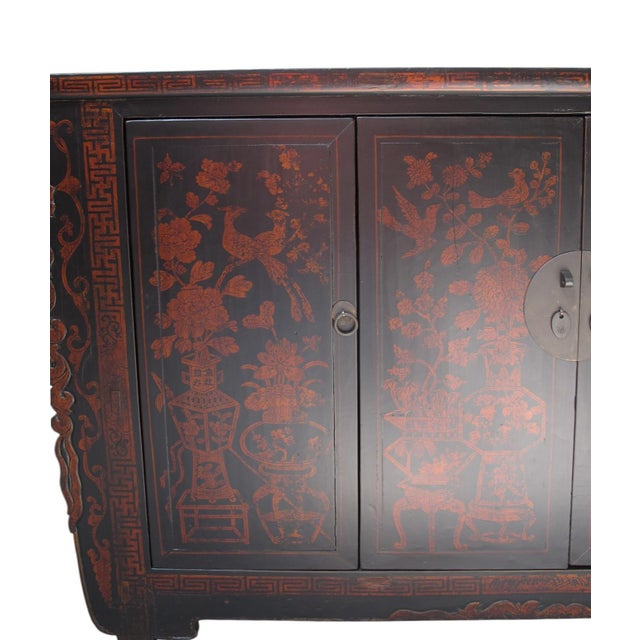 Vintage Chinese Four-Door Cabinet With Hand-Painted Floral and Bird Panels For Sale - Image 10 of 14