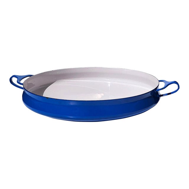 Vintage Dansk Kobenstyle Blue Enamel Paella Pan Designed by Jens Quistgaard For Sale