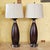 Contemporary Pair of Contemporary Espresso Wood Hourglass Lamps With Brushed Nickel Accents and Linen Shades For Sale - Image 3 of 18