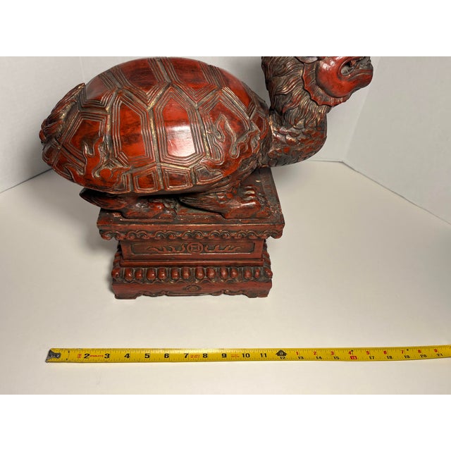 Pair of Late 19th Century Hand Carved Wood Antique Chinese Longgui Dragons Aka Dragon Turtles For Sale - Image 11 of 12