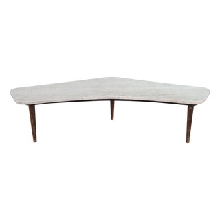 Mid Century Modern Sculptural Travertine Stone Walnut Boomerang Coffee Table MCM For Sale