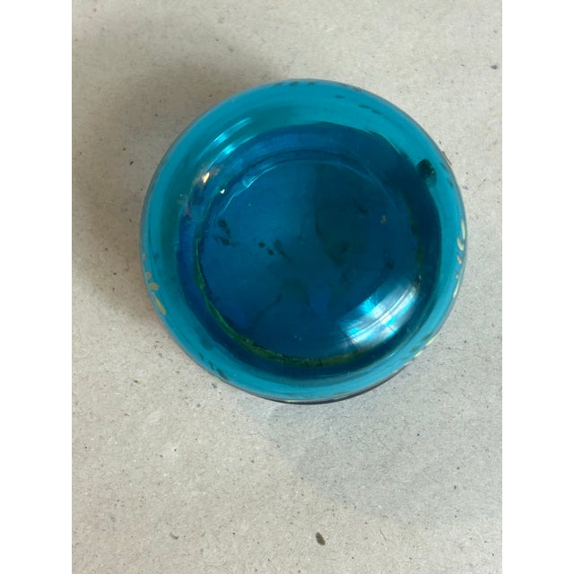 Blue Antique Victorian Vanity Trinket Box Bohemian Floral Painted Cobalt Blue Glass For Sale - Image 8 of 12