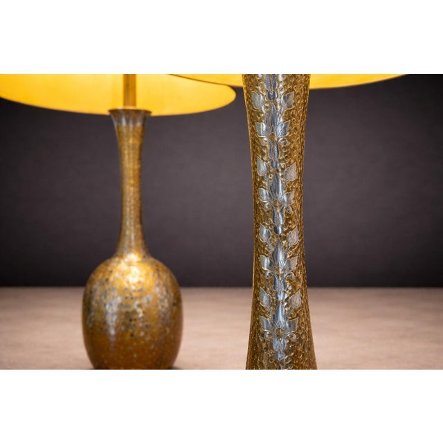 1930s Art Nouveau Table Lamps in Metal, Brass and Marble - a Pair For Sale - Image 4 of 9