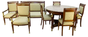 French Empire Style Walnut Table and Chairs, 1920s, Set of 8
