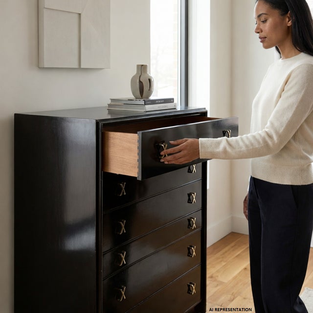 Black Paul Frankl for Johnson Furniture Mid-Century Modern Black Lacquer Highboy, C. 1960s For Sale - Image 8 of 9