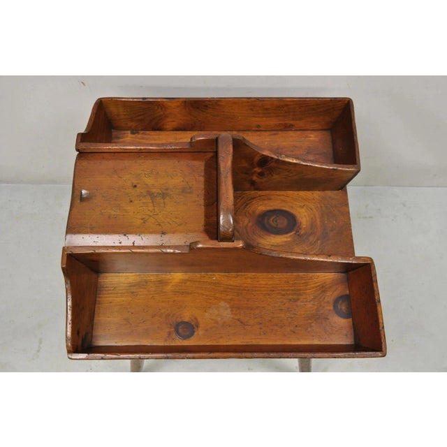 Vintage Pine Wood Primitive French Country Cobblers Work Stand Side Table For Sale In Philadelphia - Image 6 of 12