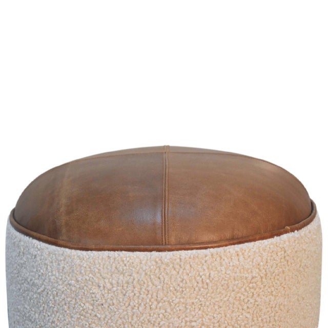 Mid-Century Modern Bouclé and Leather Ottoman With Ball Feet For Sale - Image 3 of 6
