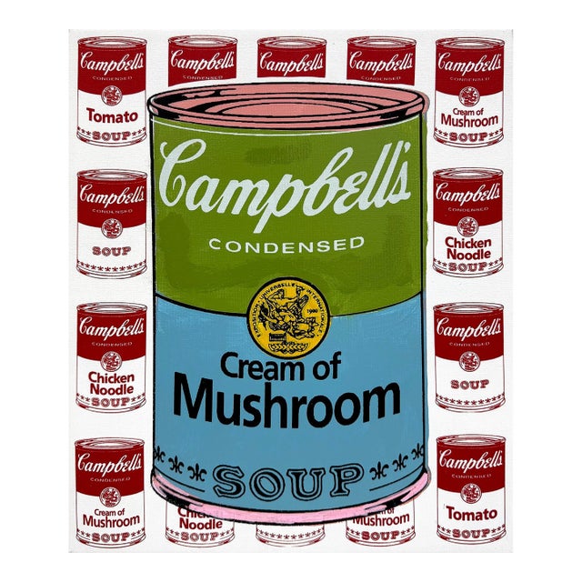 Steve Kaufman, Campbell's Cream of Mushroom (Stretched Unique Oil Painted Canvas) For Sale