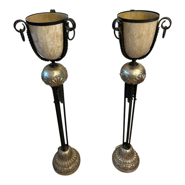 Pair of Stunning Vintage Maitland Smith Penshell Floor Lamps For Sale