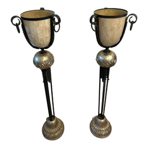 Pair of Stunning Vintage Maitland Smith Penshell Floor Lamps