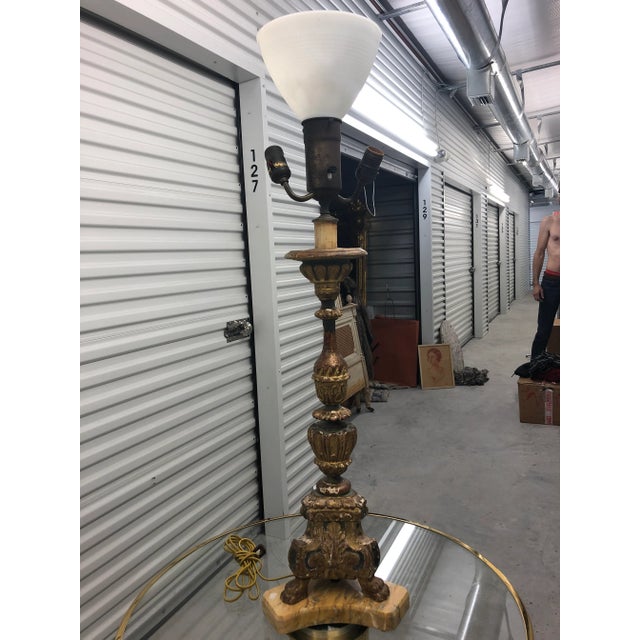 Wood Antique 19th C. French Carved and Gilded Marble Base Table Lamp For Sale - Image 7 of 8