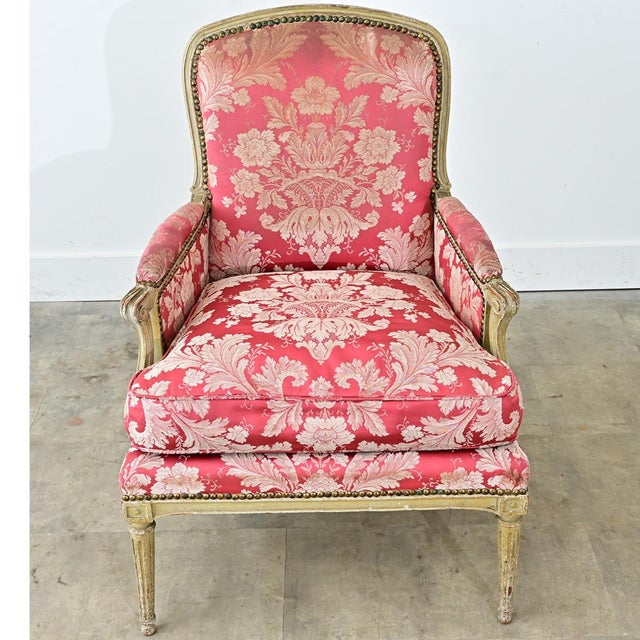 Wood French 19th Century Painted and Upholstered Bergere For Sale - Image 7 of 14