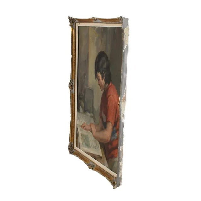 Early 20th Century Framed Oil on Canvas Titled "Young Seated Girl Artist" For Sale - Image 5 of 16