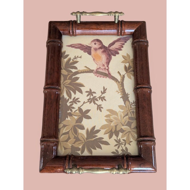 Schumacher Vintage Faux Bamboo Glass Tray With Schumacher Fabric Insert For Sale - Image 4 of 14
