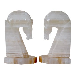 Vintage Alabaster Horse Bookends - a Pair For Sale