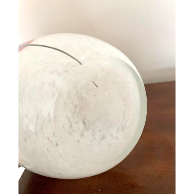 Contemporary Minimalist Modern White Speckle Art Glass Vase With Red Flower For Sale - Image 3 of 5