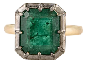 1930s Inspired Traditional 4 Carat Emerald Pinion Bezel Ring Size 7 in 18k Yellow Gold