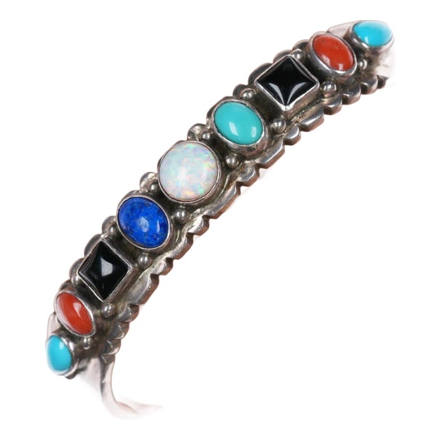 7" Darrin Livingston Navajo stering multi-stone cuff bracelet For Sale