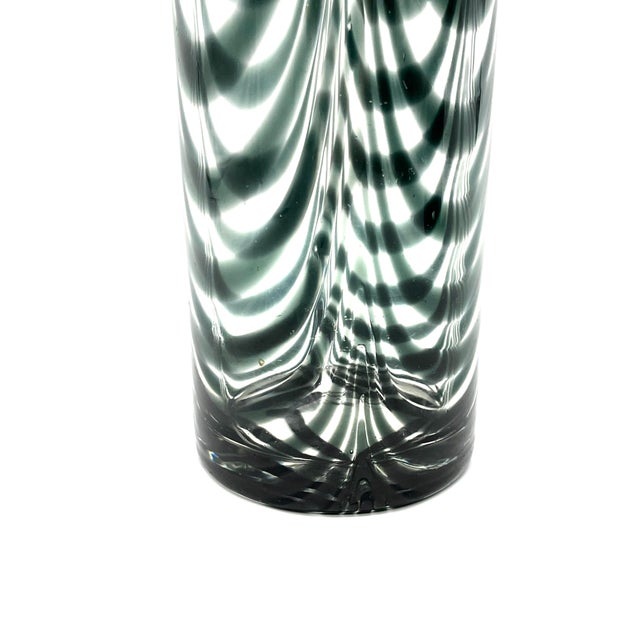 1970s Hand-Blown Studio Glass Cylindrical Vase with Dark Green Spring Comb Design, 1970s For Sale - Image 5 of 15
