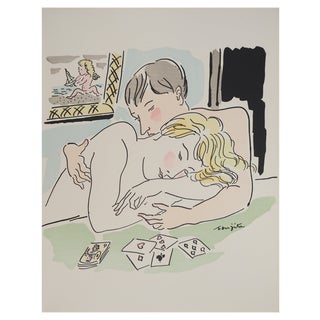 Léonard Tsuguharu Foujita, Lovers at a Card Game, Original Engraving For Sale