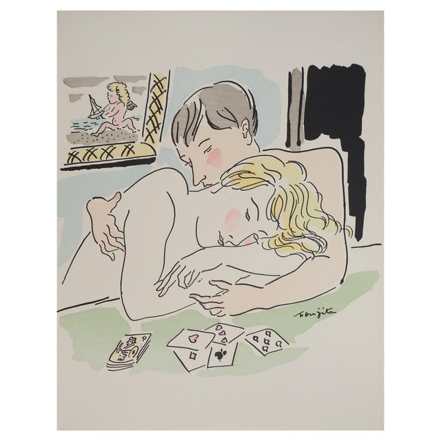 Léonard Tsuguharu Foujita, Lovers at a Card Game, Original Engraving For Sale