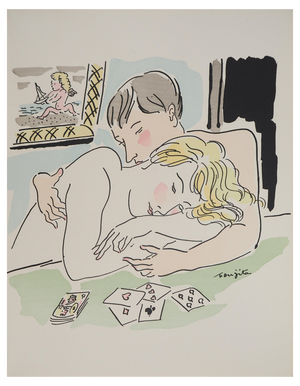 Léonard Tsuguharu Foujita, Lovers at a Card Game, Original Engraving