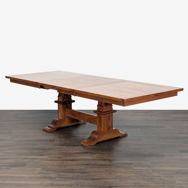 2000 - 2009 Amish Tables Cherry Trestle Dining Table With Self-Storing Leaves For Sale - Image 5 of 11