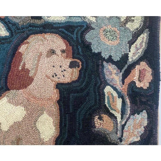 "The Faithful Companion" American Folk Art Hound Pictorial Hooked Rug, 1920s For Sale - Image 4 of 18