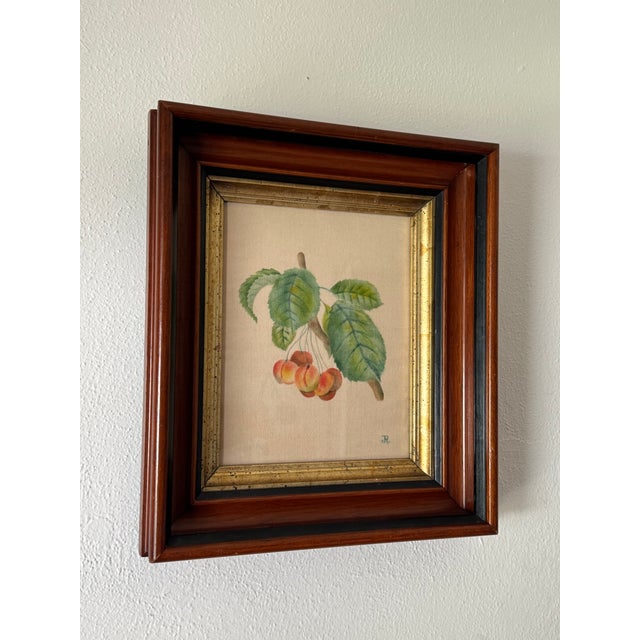 Victorian 19th-Century American Folk Art Fruit Still Life Theorem Paintings on Velvet - A Matched Pair, Signed Jr For Sale - Image 3 of 12