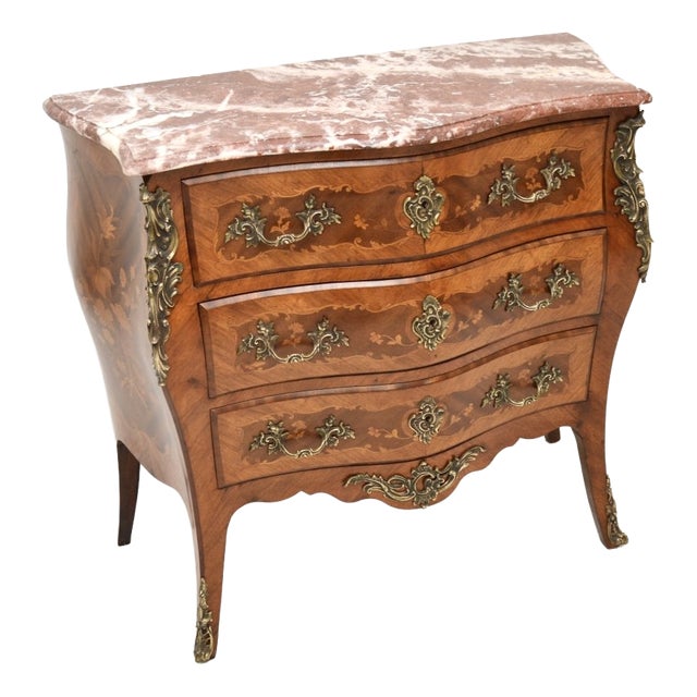 Antique French Marble Top Bombe Commode, 1890s For Sale