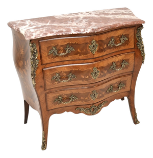 Antique French Marble Top Bombe Commode, 1890s