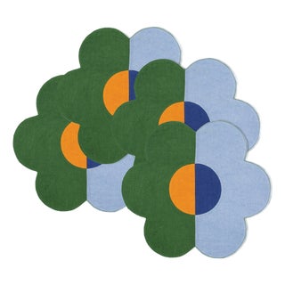 Floral Green/Blue Linen Patchwork Placemats, Set of 4 For Sale