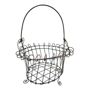 19th Century Victorian Handmade Wire Egg Gathering Basket - Primitive Farmhouse Garden Decor