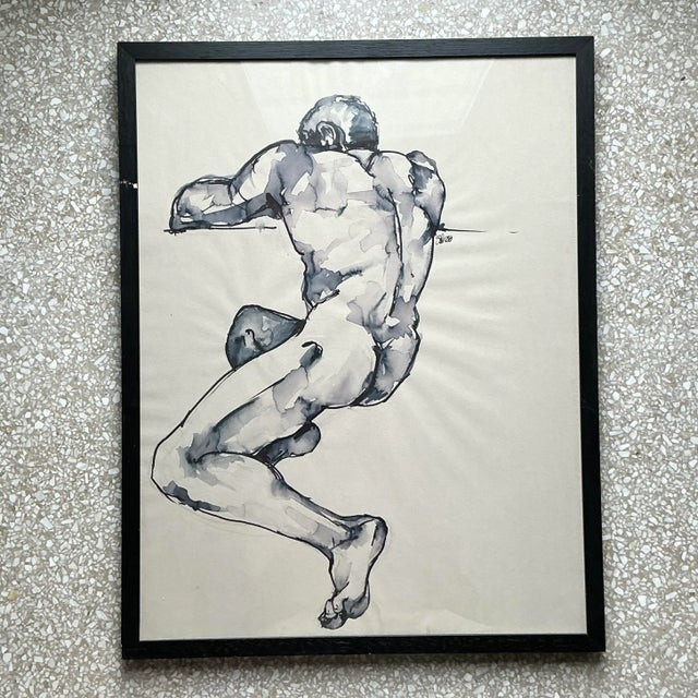 Contemporary Vintage Boho Original Watercolor Painting on Paper For Sale - Image 3 of 7