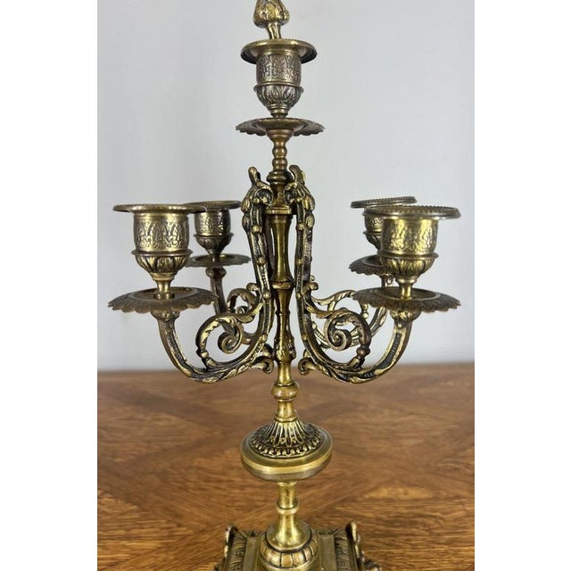 Vintage French Clock Garniture with Candelabras, Set of 3 For Sale - Image 16 of 18