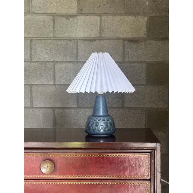 Wonderful glazed ceramic table lamp made by Søholm Stentøj circa 1970s. Nice size and beautiful blue color. Ceramic- 7”...
