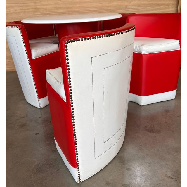 Set of Vintage Round table with Six Chairs in Red and White Leather For Sale - Image 11 of 18