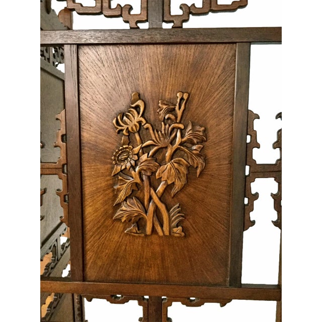 1970s Vintage Hand Carved Rosewood Shoji Screen Room Divider For Sale - Image 9 of 11