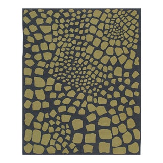 6x8 Green Flat Weave Wool Organic Tessellation Geometric Modern Carpet Rug For Sale