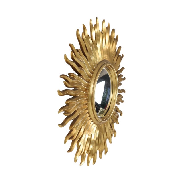 Vintage Gold-Leaf Gilt Sunburst Convex Mirror, 1960s For Sale - Image 10 of 18