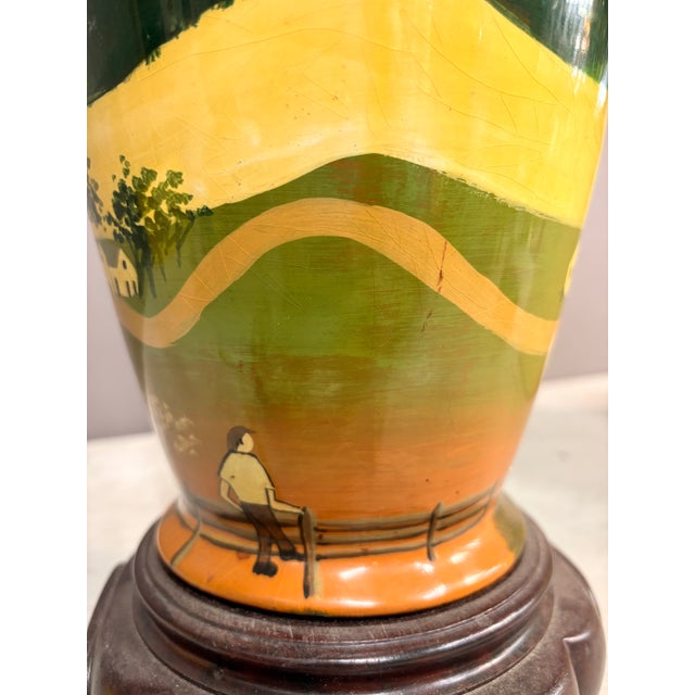 1960s Hand Painted Village Scene Table Lamp For Sale - Image 11 of 14