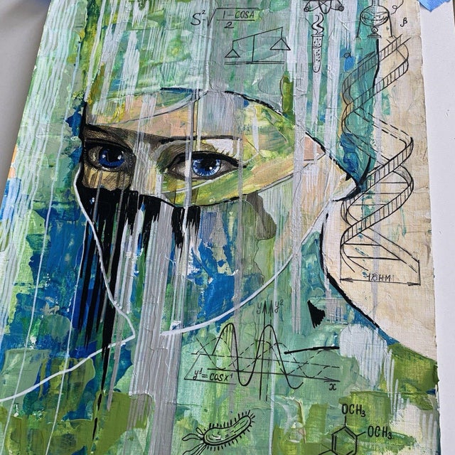 Cornflower Blue Original "The Biology of Care" by Fatima Erkenova Acrylic on Paper 2025 Coa Uk For Sale - Image 8 of 13