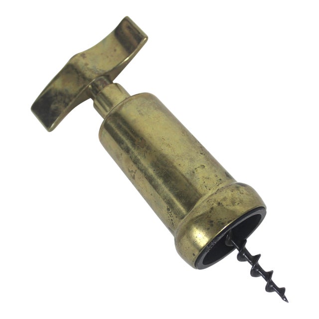 Vintage Italian Brass Corkscrew, Wine Opener, Bar Tool, Screw Pull, Wine Key, Solid Brass, Bar Cart Styling, Gift for Him, Wine Lover For Sale