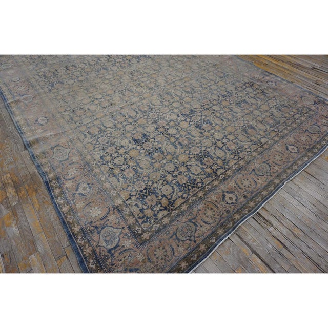 Textile 1920s Blue Room Size Herati Pattern Antique Moud Khorasan Knotted Wool Area Rug For Sale - Image 7 of 9