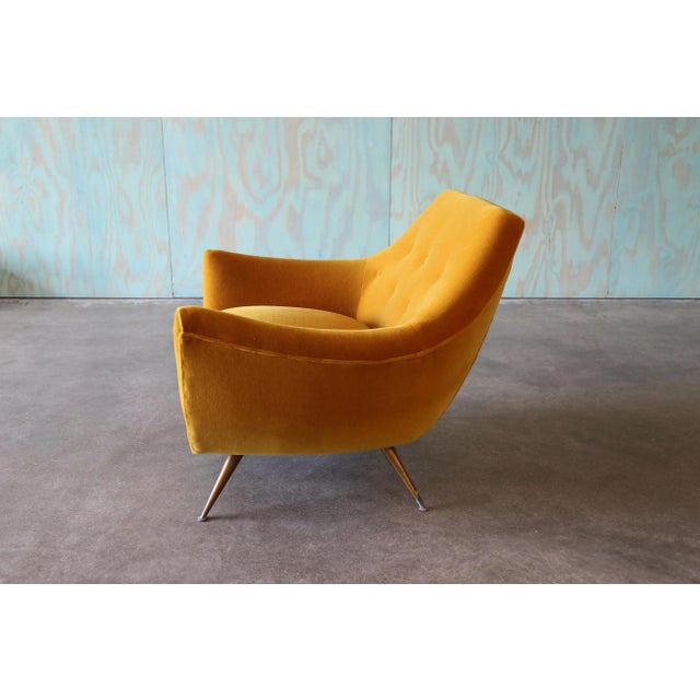 Henry Glass 1950s Henry Glass Lounge Chair Brass Legs Gold Mohair Mid Century Modern For Sale - Image 4 of 13