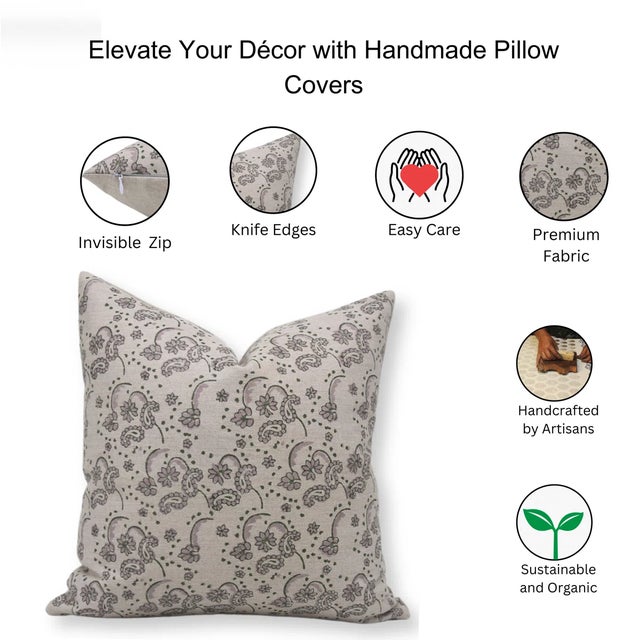 Fabdivine Handmade Block Printed Cushion Cover 12x20 Inch Pure Linen-Sajawat For Sale - Image 4 of 4