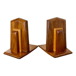 Mid-Century Art Deco Style Bookends in Mahogany & Beech, 1930s, Set of 2 For Sale