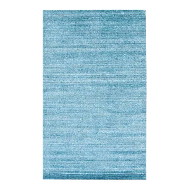 9x12 Blue Hand-Knotted Wool Viscose Subtle Horizon Hues Solid Open Field Carpet For Sale