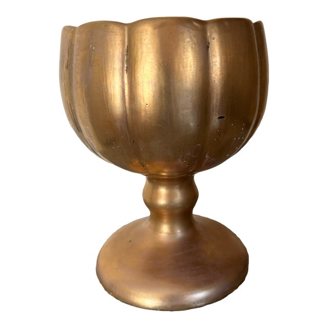 Early 20th Century Gold Ceramic Porcelain Glazed Lotus Chalice Vase/Planter Signed For Sale