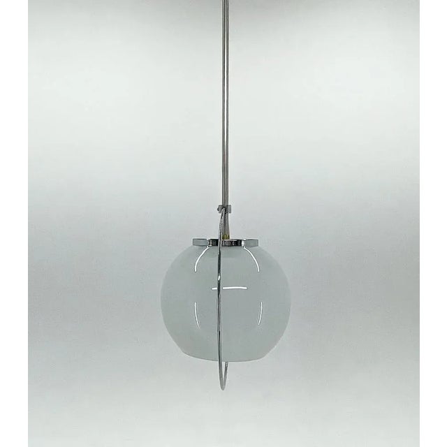 Mid-Century Milk Glass & Chrome Pendant Light, 1960s For Sale - Image 4 of 10